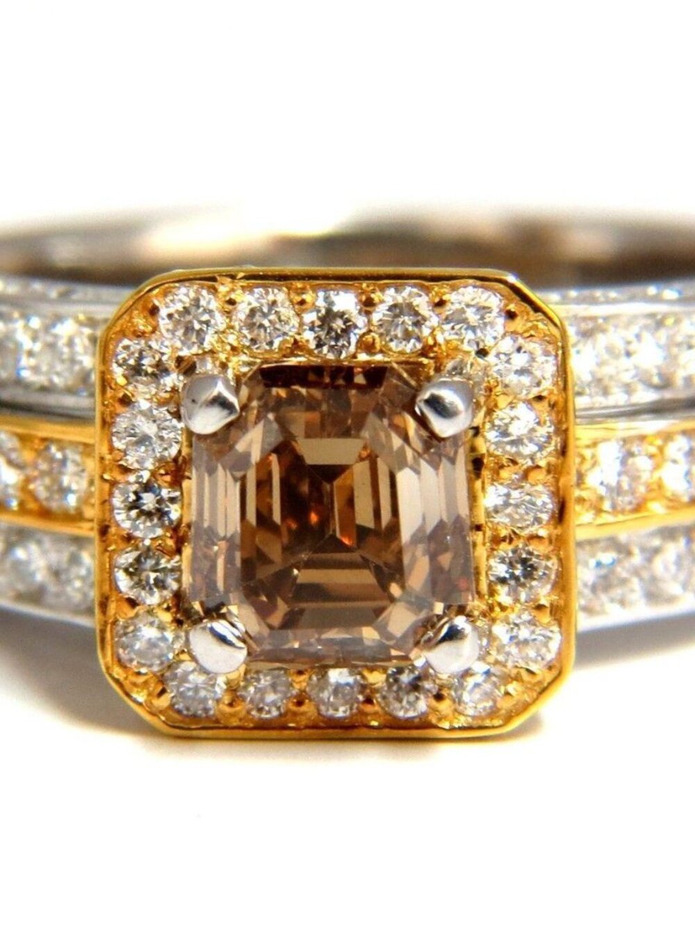 1.60ct natural fancy yellow brown diamond raised halo mod deco ring 14kt*